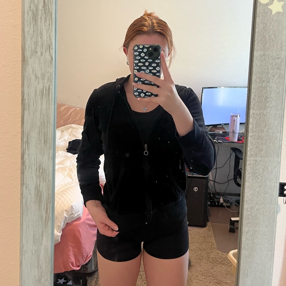 black velour zip up jacket w/ hood